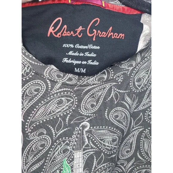 Robert Graham Men's Paisley Printed Black/Gray Cotton T-shirt Size Medium - Picture 2 of 6